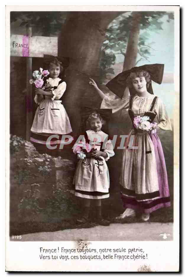 CPA Folklore Alsace Femme Enfants 