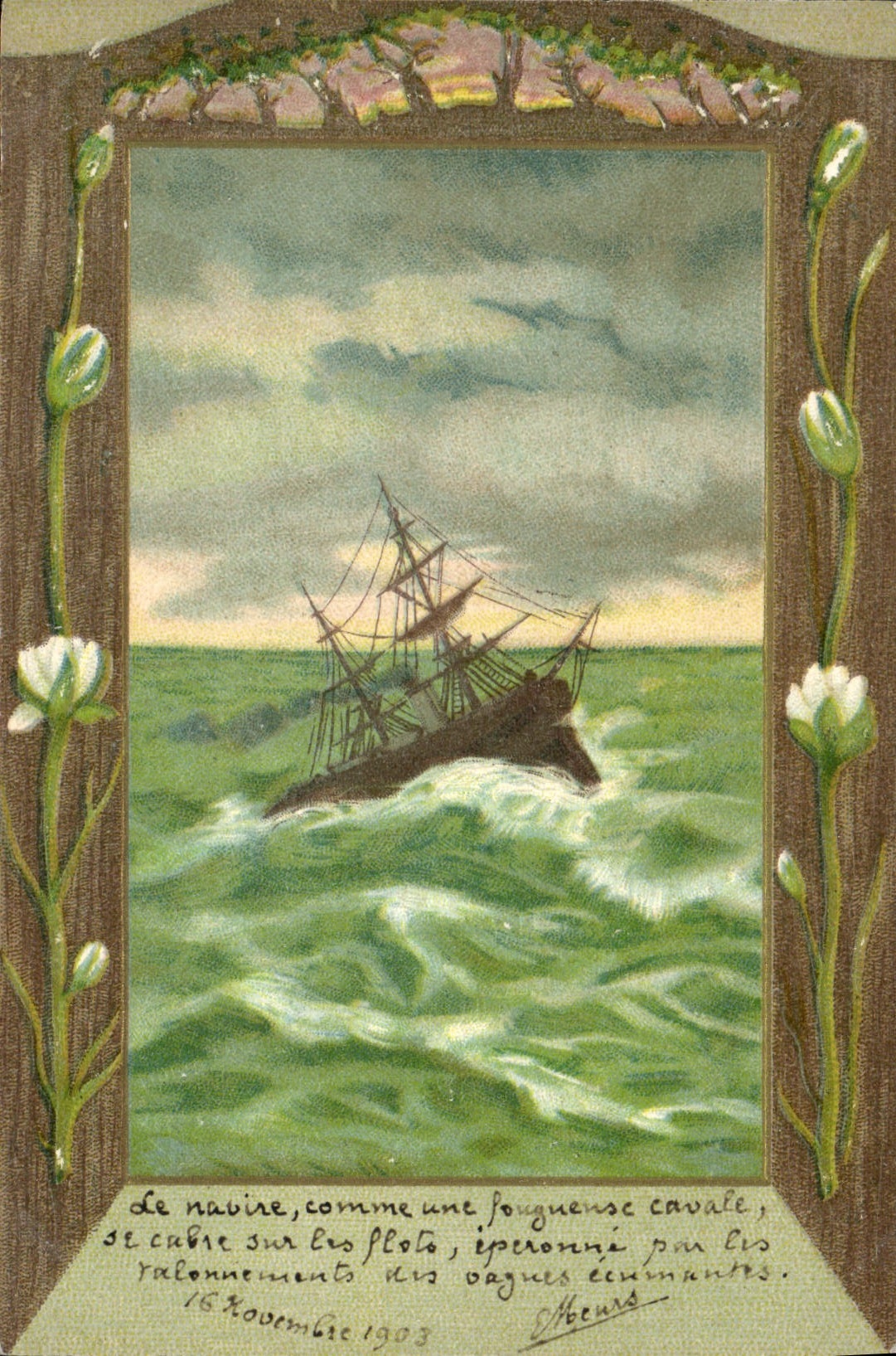 CPA Fantaisie Fleurs Bateau