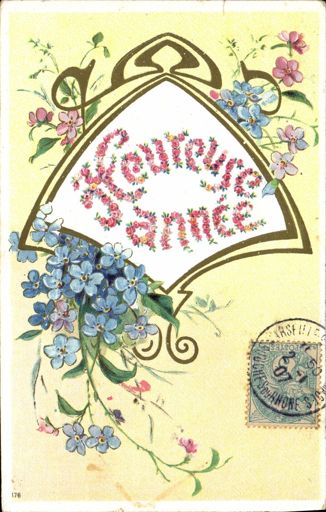Nouvelle Année — Carte postale décorative avec fleurs — Éditeur : L. B. S. (n° 176)