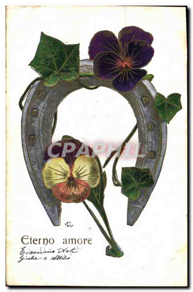 CPA Fantaisie Fleurs Fer a cheval