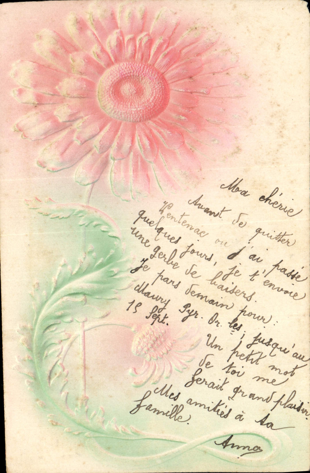 Fleur rose — carte postale ornée — éditeur anonyme