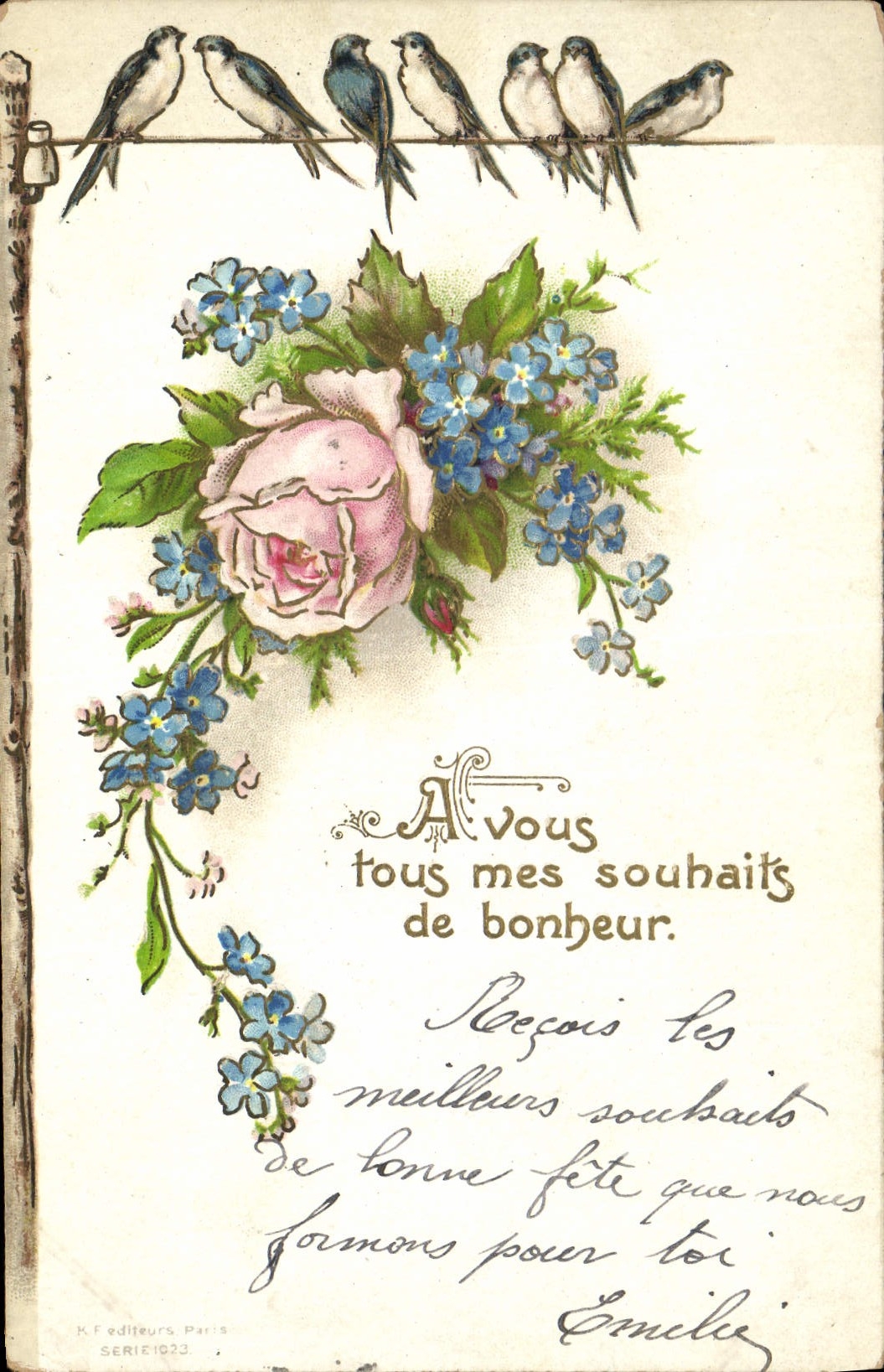 CPA Fantaisie Fleurs Oiseaux