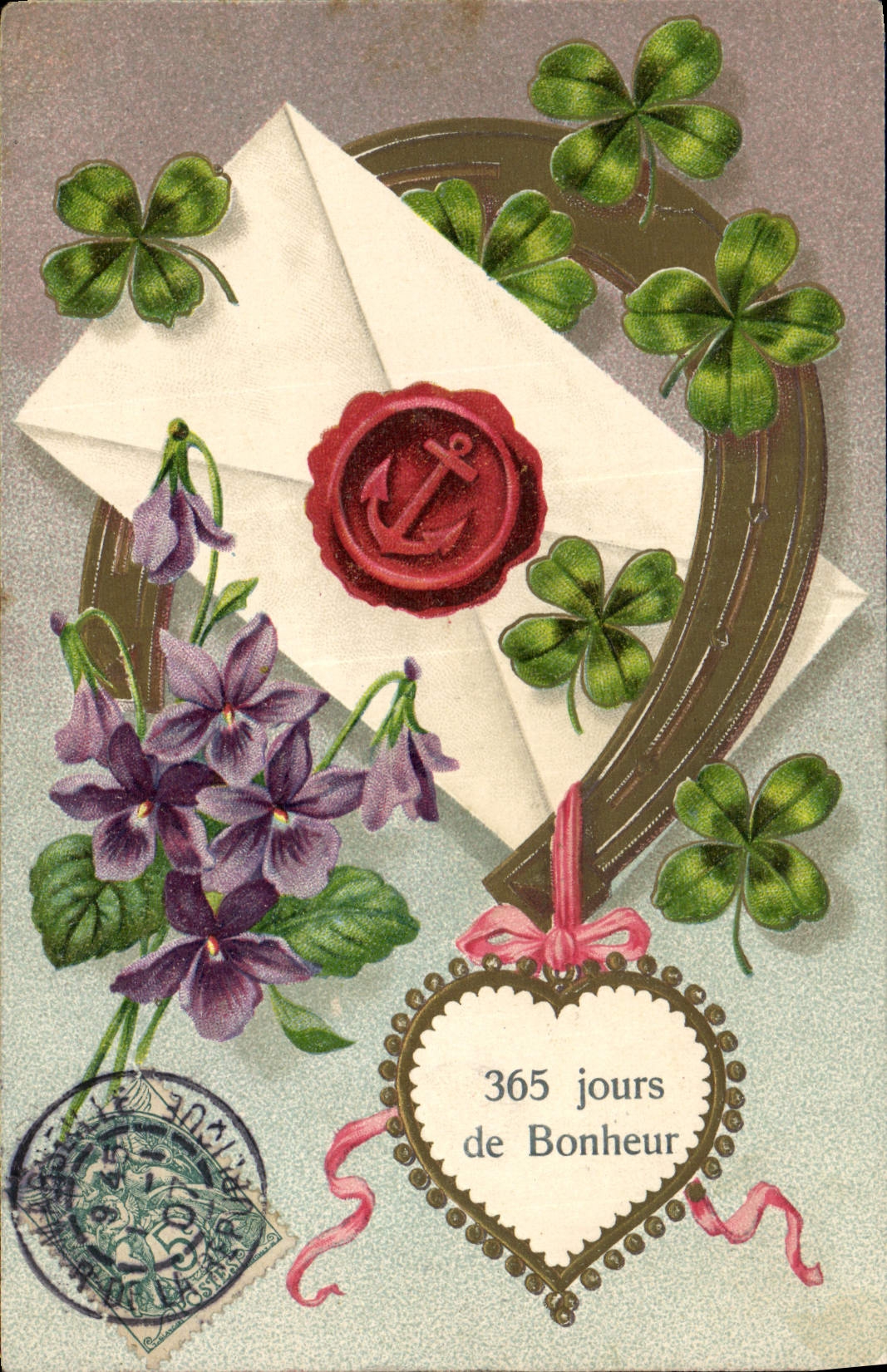 CPA Fantaisie Fleurs Fer a cheval