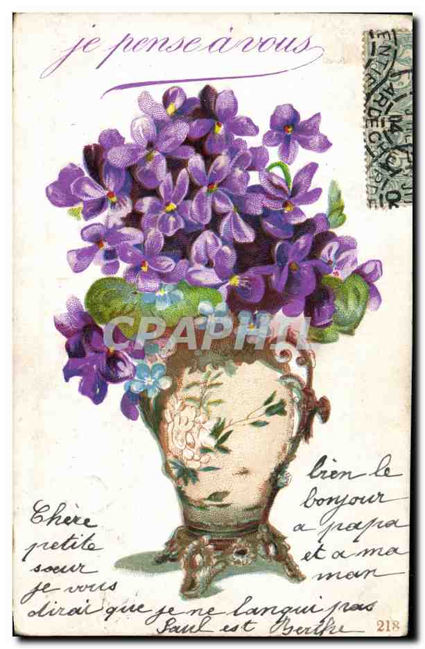 Violets dans un vase — carte postale — éditeur inconnu, n° 218