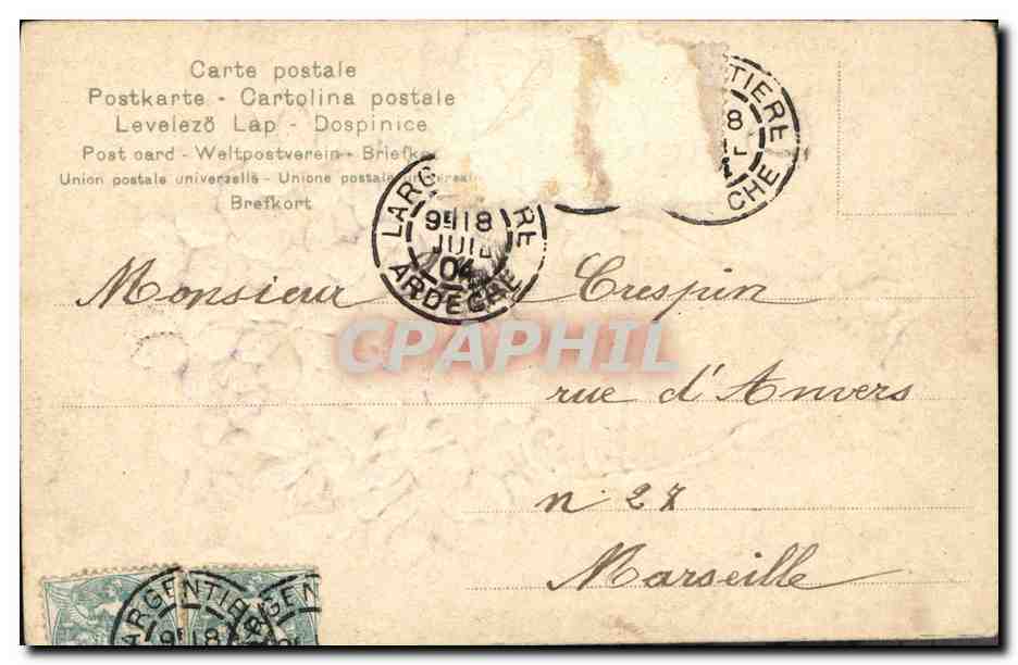 Violets dans un vase — carte postale — éditeur inconnu, n° 218 — Reverso