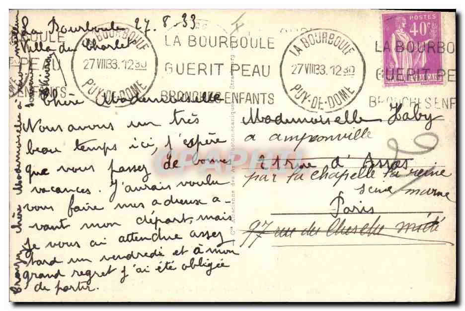CPA Electricite La Bourboule Le barrage — Rückseite
