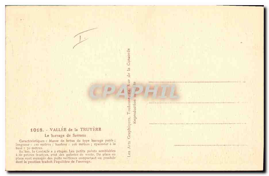 CPA Electricite Vallee de la Truyere La barrage de Sarrans — Rückseite