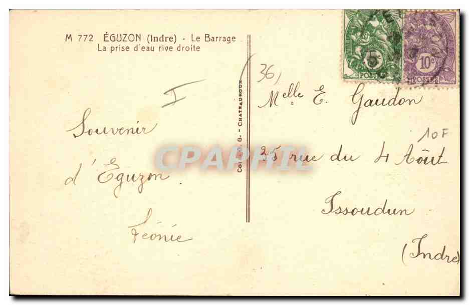 CPA Electricite Eguzon Le barrage la prise d'eau rive droite — Verso