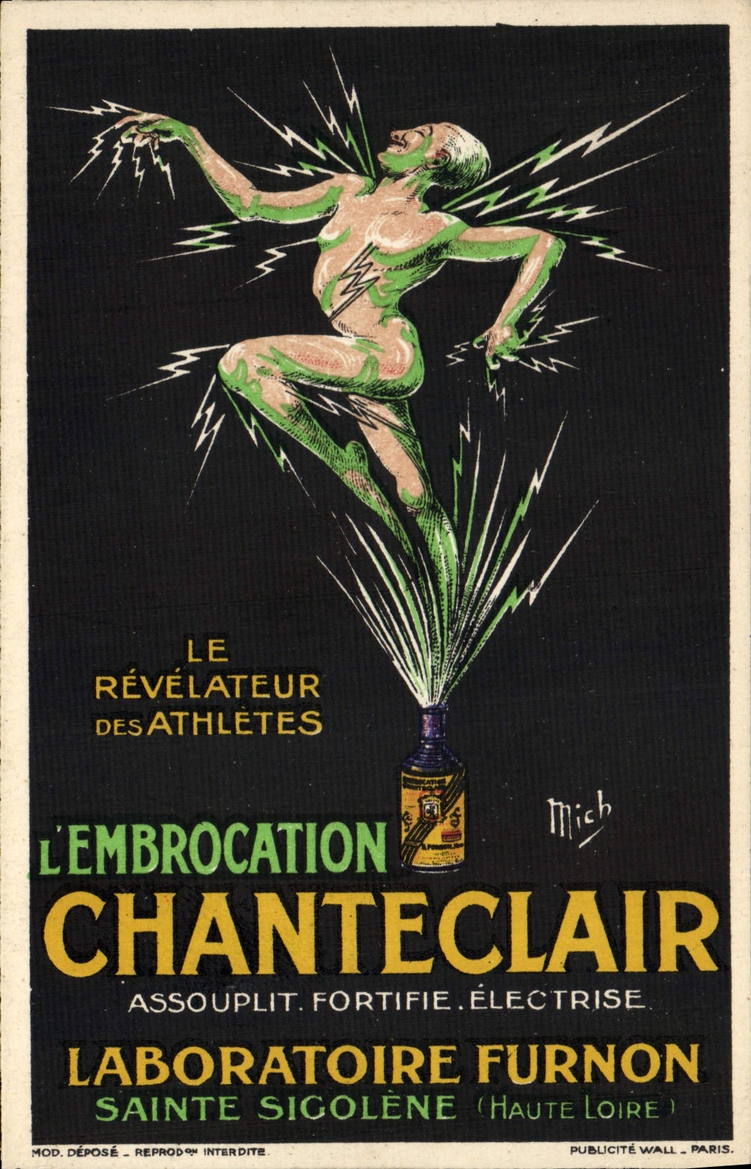 CPA Fantaisie Illustrateur Mich L'embrocation Chanteclair Laboratoire Furnon Sainte Sigolene Haute Loire le revelateur des athletes TOP