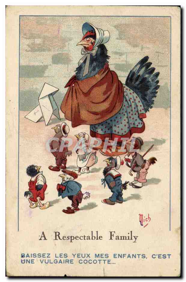 CPA Fantaisie Illustrateur Mich Poule A respectable family