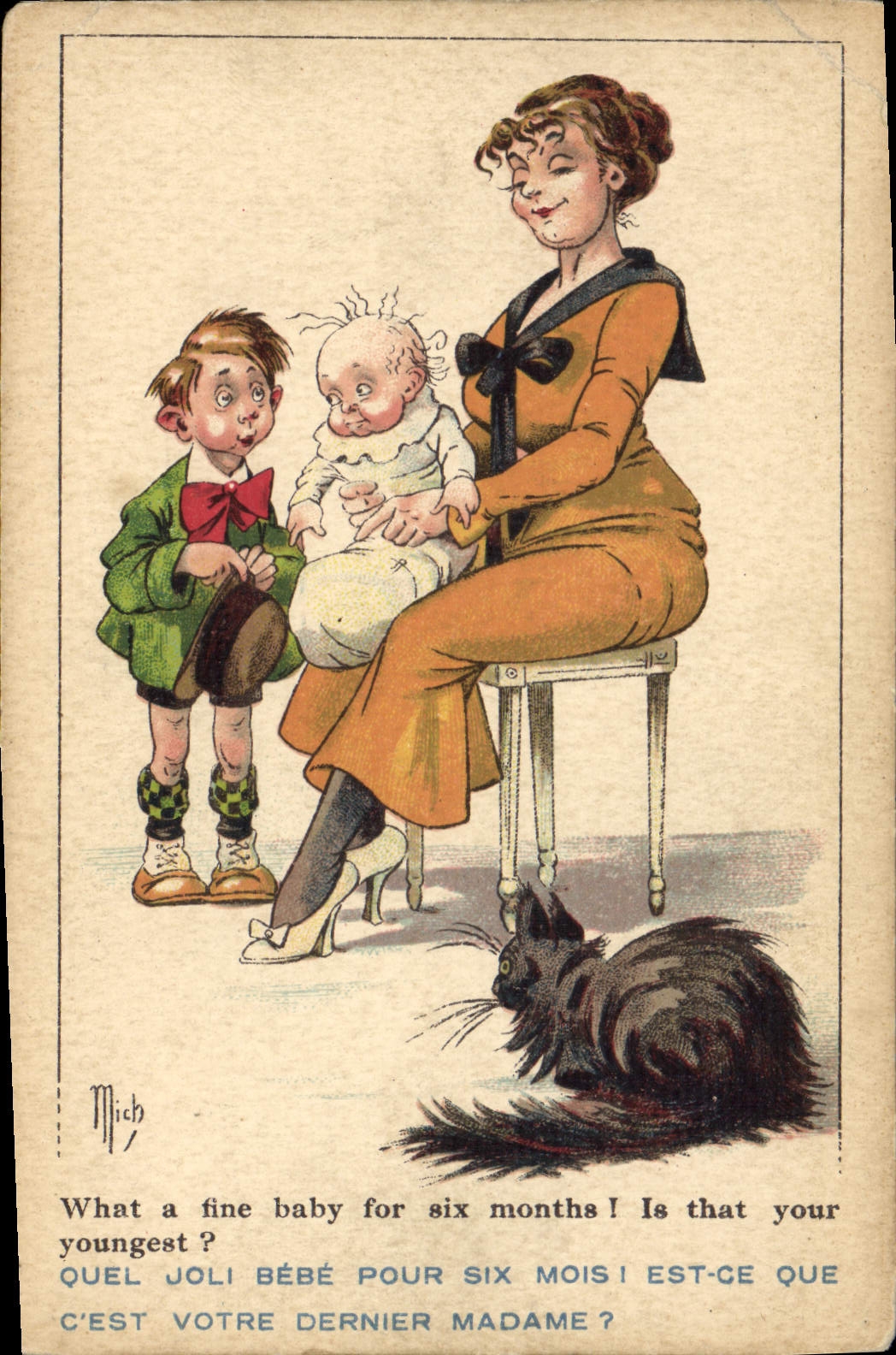 CPA Fantaisie Illustrateur Mich Femme Enfants Chat