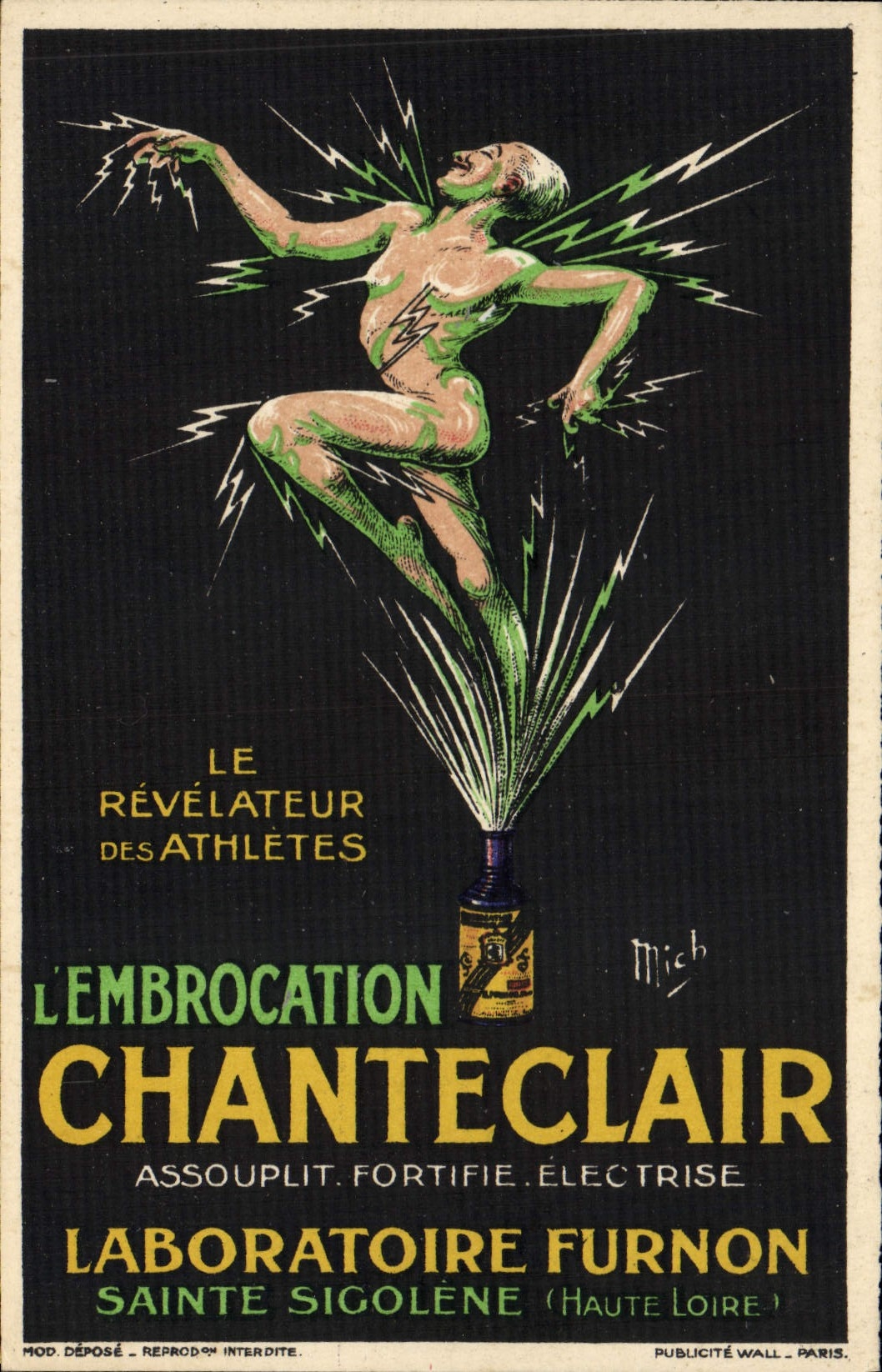 CPA Fantaisie Illustrateur Mich L'embrocation Chanteclair Laboratoire Furnon Sainte Sigolene Haute Loire le revelateur des athletes TOP