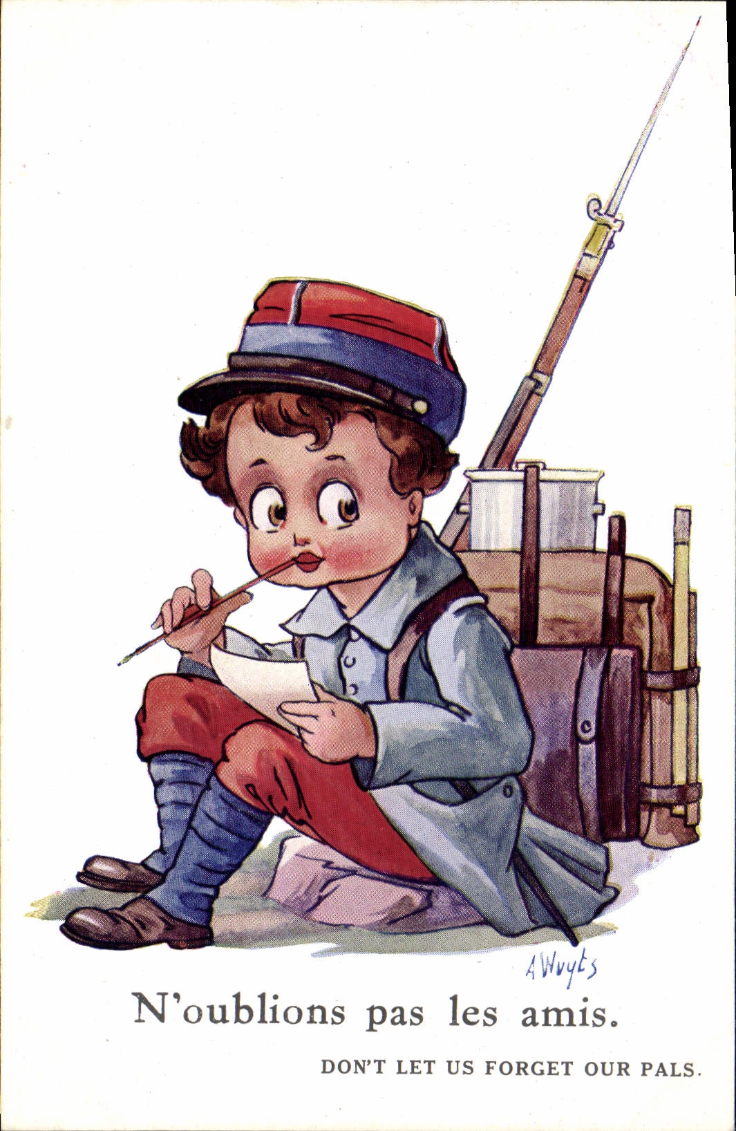 CPA Fantaisie Illustrateur Enfant Militaria N'oublions pas les amis