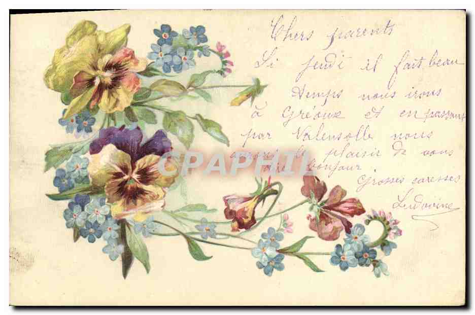 Fleurs colorées — carte postale de Valensolle — Union Postale Universelle