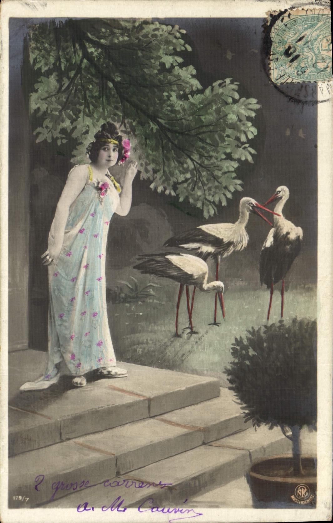 CPA Oiseaux Femme Cigognes