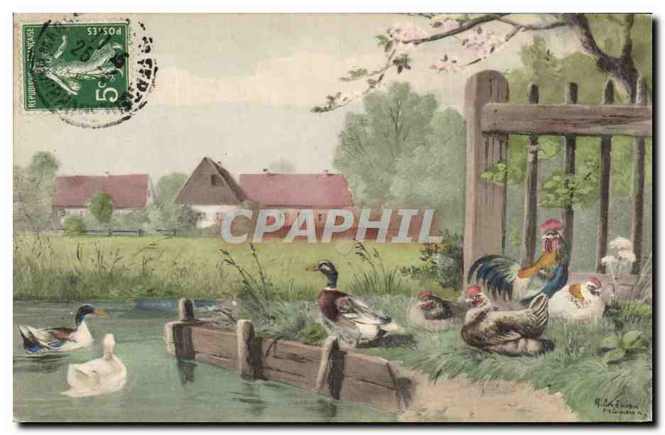 Paysage rural avec canards et poules — Atelier Tonne, n°133