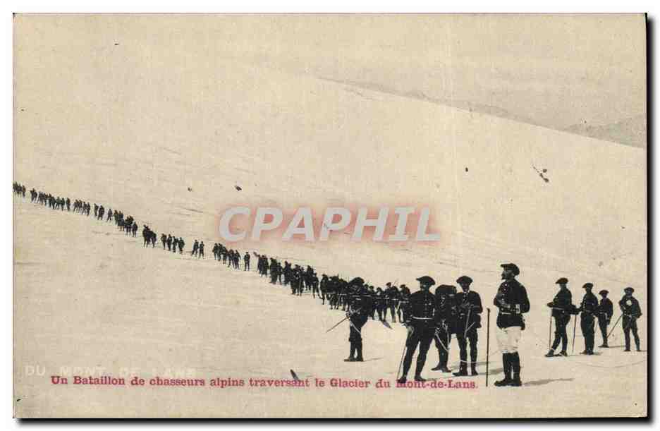 Un battaglione di cacciatori alpini che attraversa il Glacier del Mont-de-Lans — edizione non identificata
