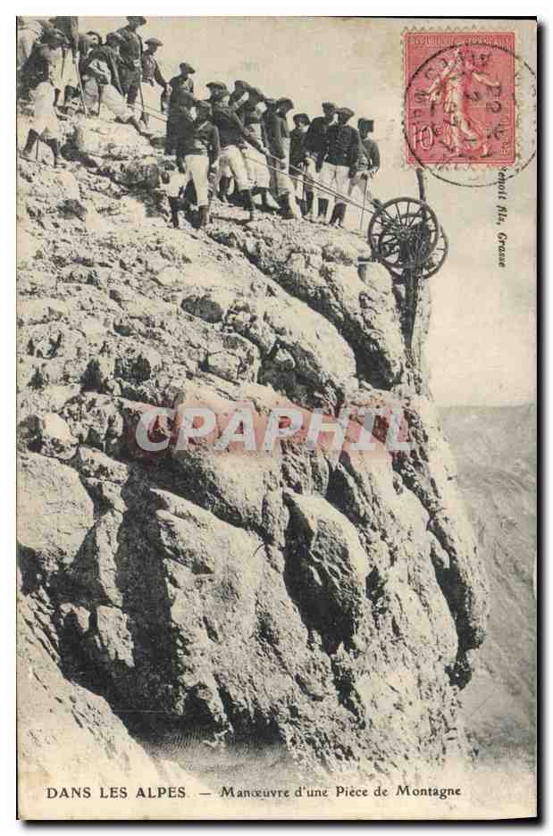 Dans les Alpes — Manœuvre d'une Pièce de Montagne — Venot Fil. Grasse