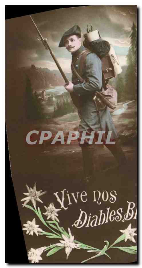 CPA Militaria Chasseurs alpins Vive nos diables bleus