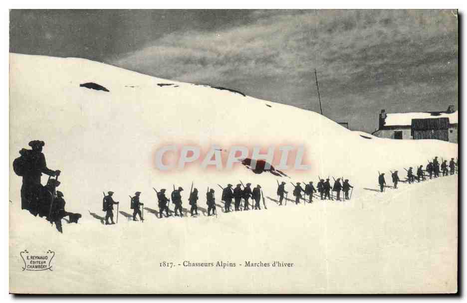 CPA Militaria Chasseurs alpins Marches d'hiver