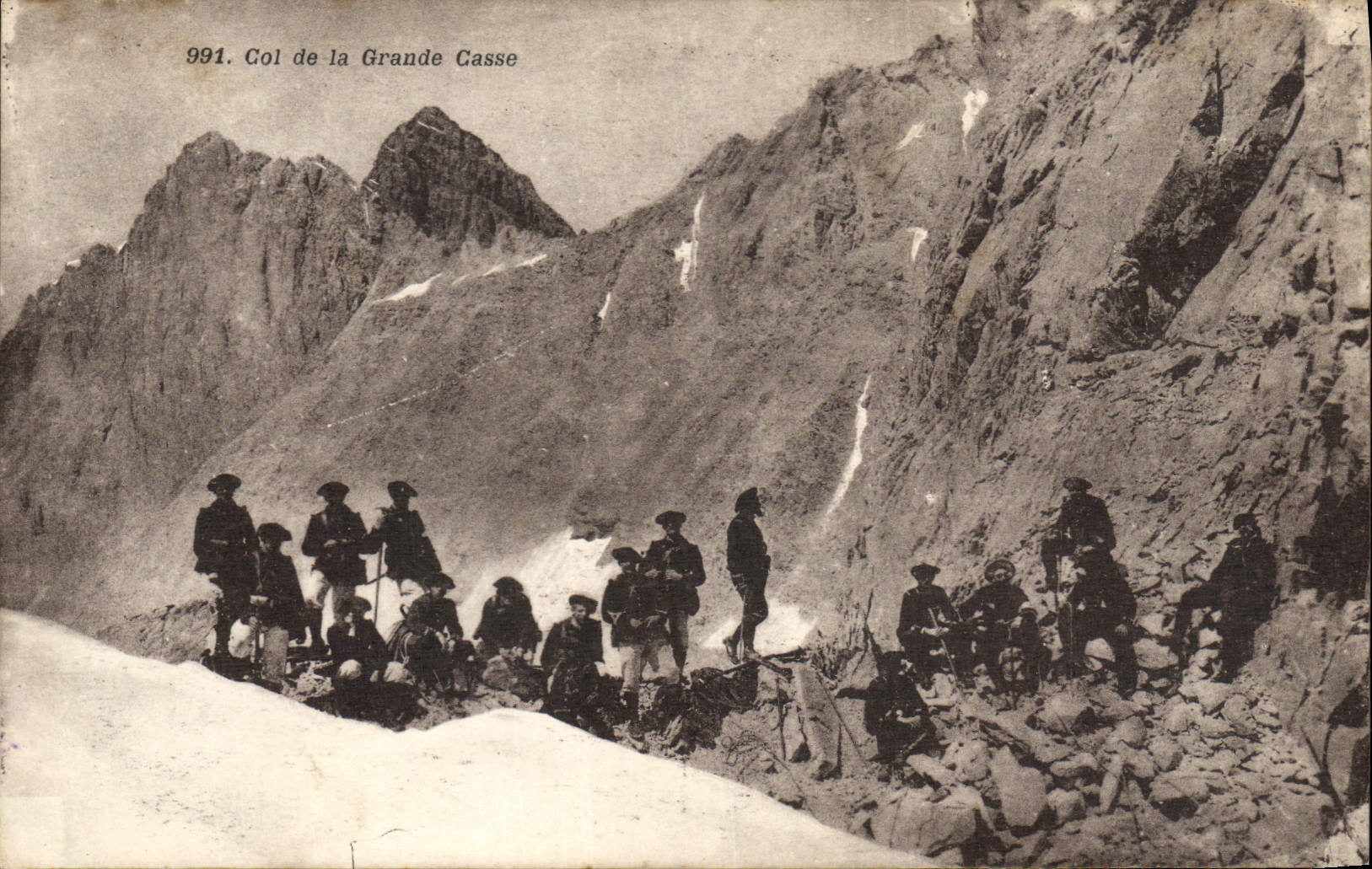 Col de la Grande Casse — vue alpine avec groupes de montagnards — A. Doron, Chambery, n°991