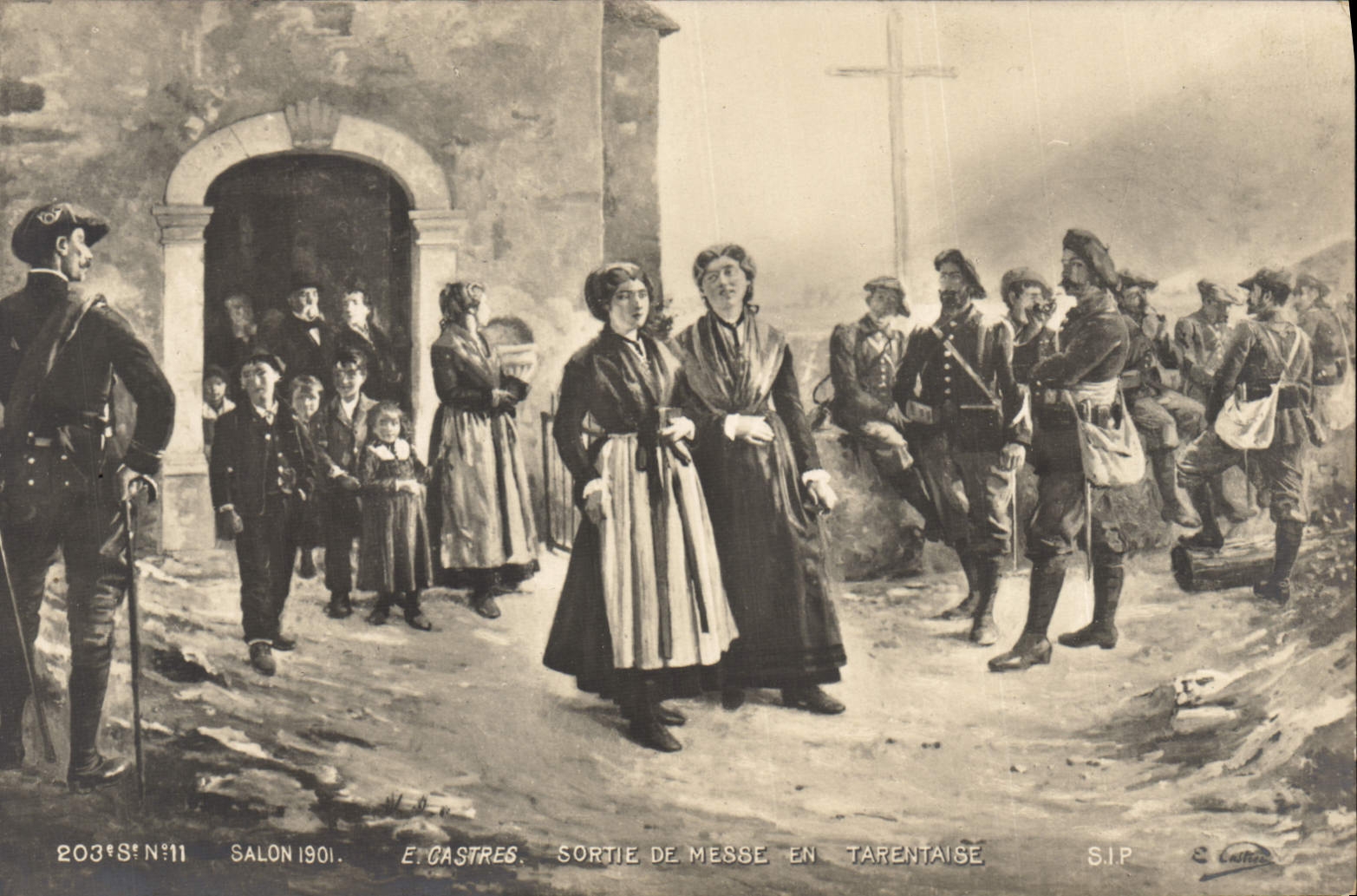 CPA Militaria Chasseurs alpins Castres Sortie de messe en Tarentaise