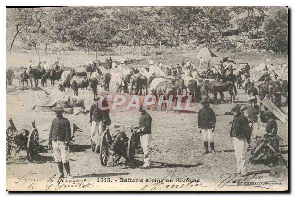 CPA Militaria Chasseurs alpins Batterie alpine au bivouac