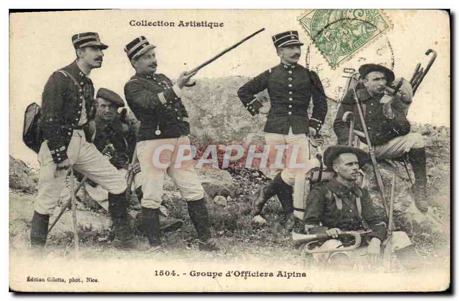 Gruppo di ufficiali alpini — Collezione Artistica — Edizione Giletta, fot. Nice, n° 1504