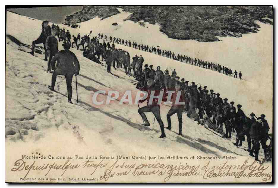 Subida de los Canones al Paso de la Beccia (Monte Genis) realizada por los Artilleros y Cazadores Alpinos — Papeterie des Alpes Eug. Robert, Grenoble
