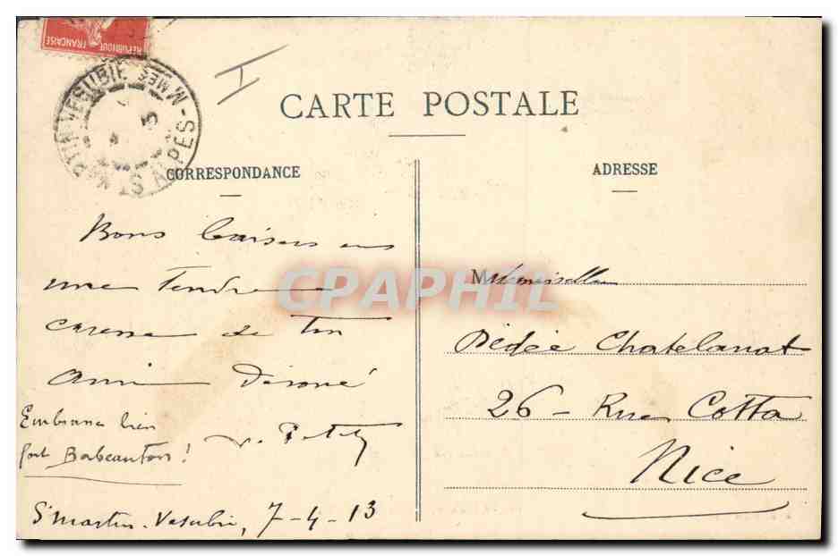 Chasseurs Alpins sur un Glacier — A. Sauvaigo, Nice — n° 109 — Verso
