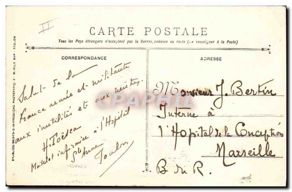 Bateau de guerre français Liberté — cuirassé à tourelles — éditeur M. Rils Bar, Toulouse — Verso