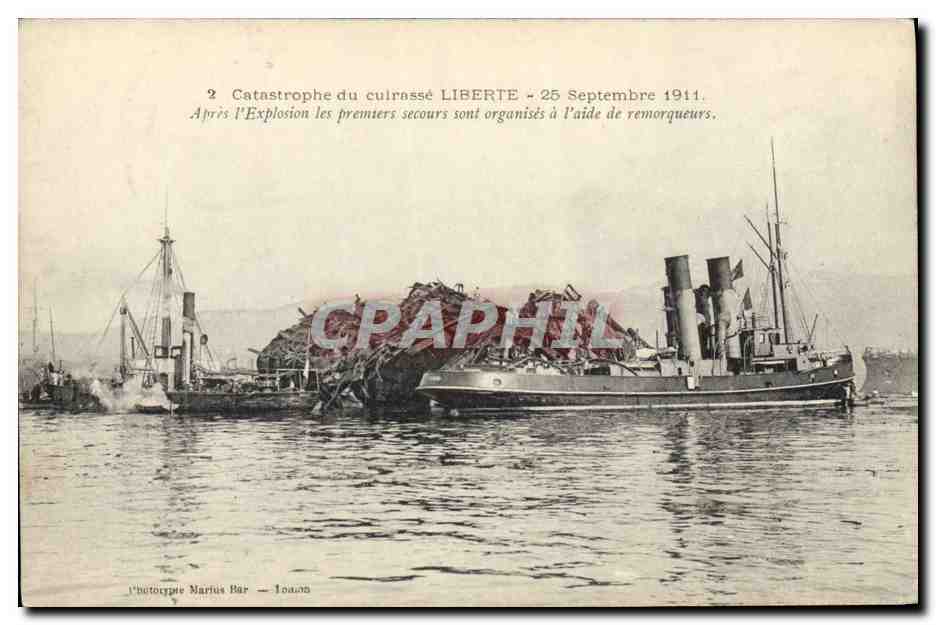 Catastrophe du cuirassé LIBERTE — 25 Septembre 1911 — Phototype Marius Bar — Toulouse