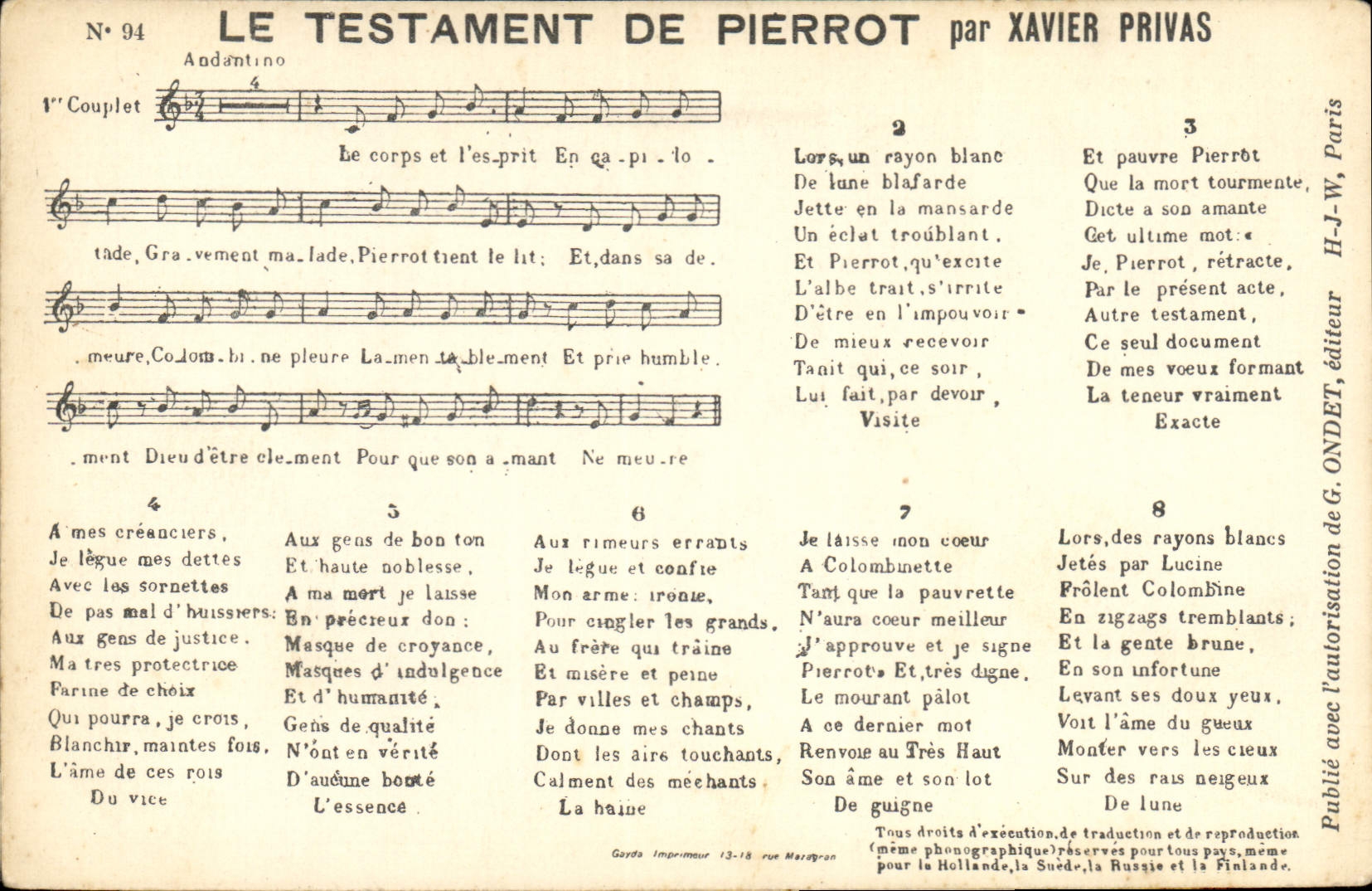 Le Testament de Pierrot — par Xavier Privas — H-J-W, éditeur