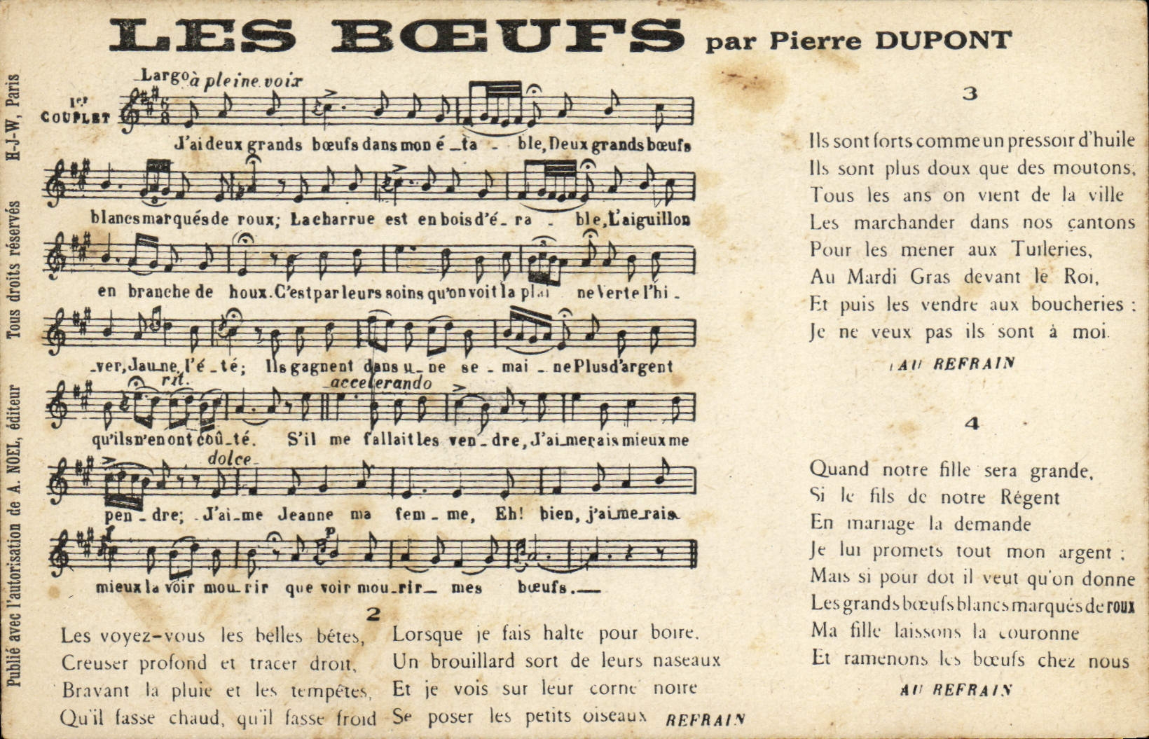 Les Bœufs — chanson par Pierre DUPONT — éditeur A. NOEL, Paris