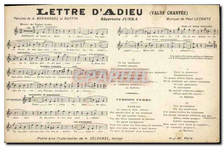 CPA Lettre d'adieu Bonnardel Ruffin Junka Paul Leconte 