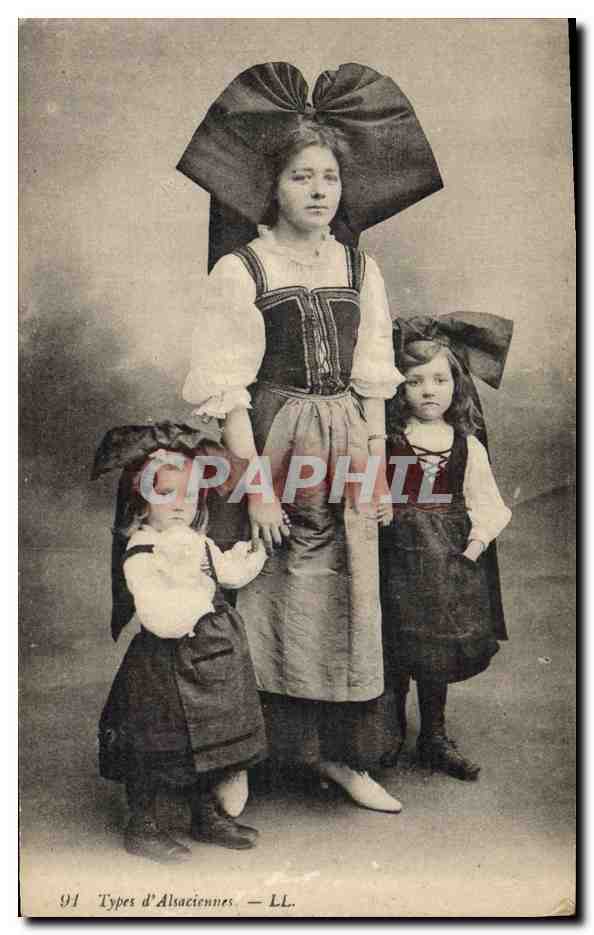 CPA Folklore Alsace Types d'Alsaciennes Enfants