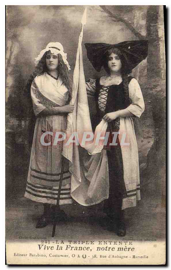 CPA Folklore Alsace La Triple entente Vive la France notre mere