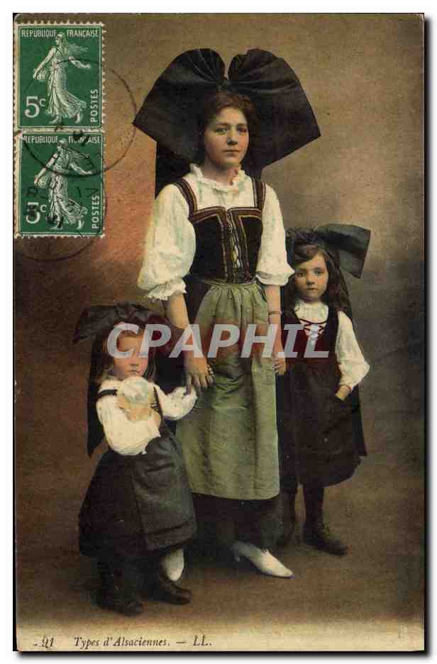 CPA Folklore Alsace Types d'Alsaciennes Enfants