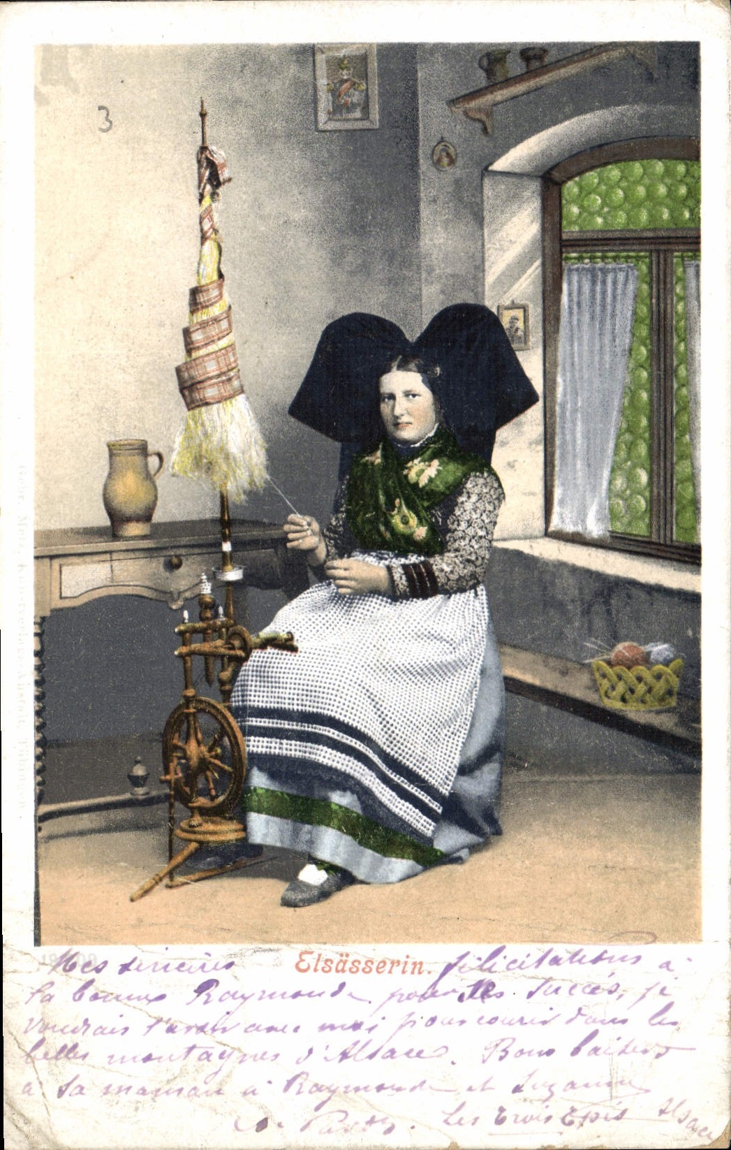 CPA Folklore Alsace Alsacienne Fileuse