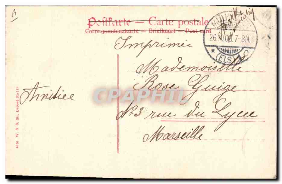 CPA Folklore Alsace Costumes Alsaciens — Verso