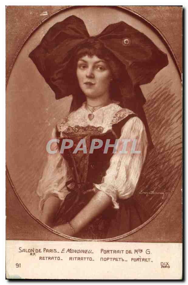 CPA Folklore Alsace Salon de Paris Mondineu Portrait de Mlle G