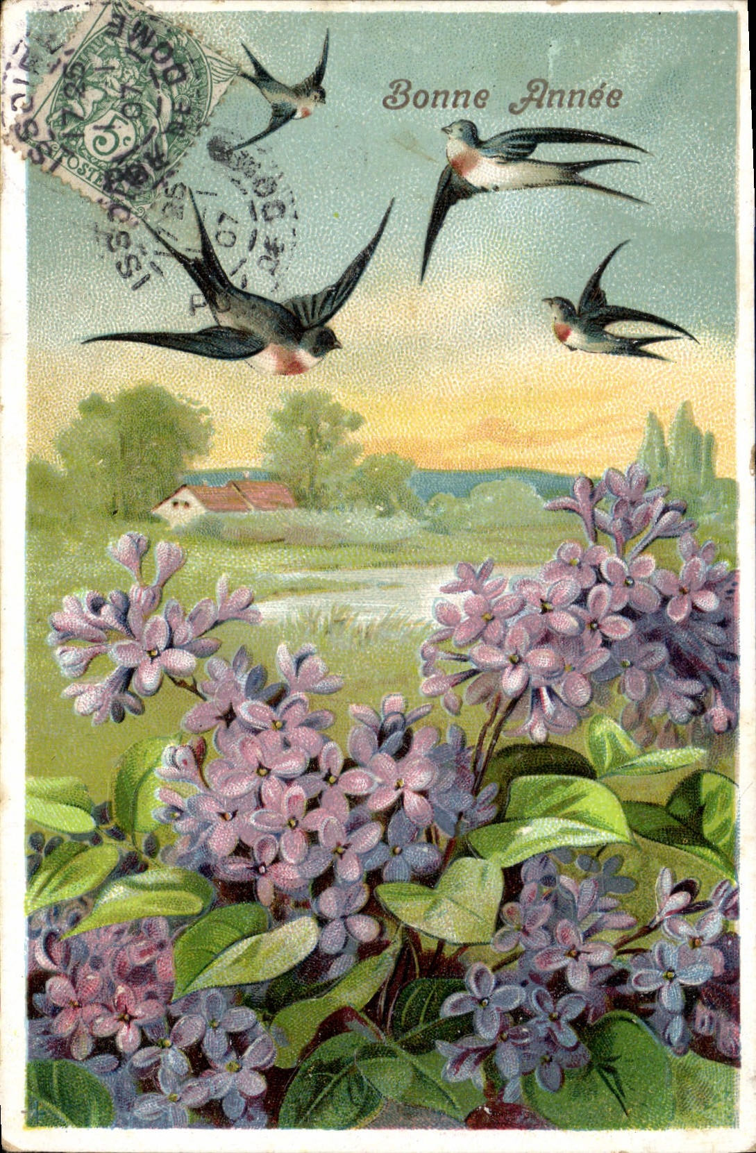 Lilas et hirondelles — Bonne Année — Série 800, éditeur non identifié