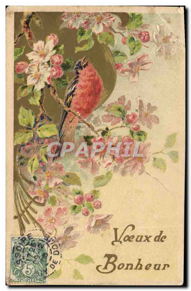 CPA Fantaisie Fleurs Oiseau