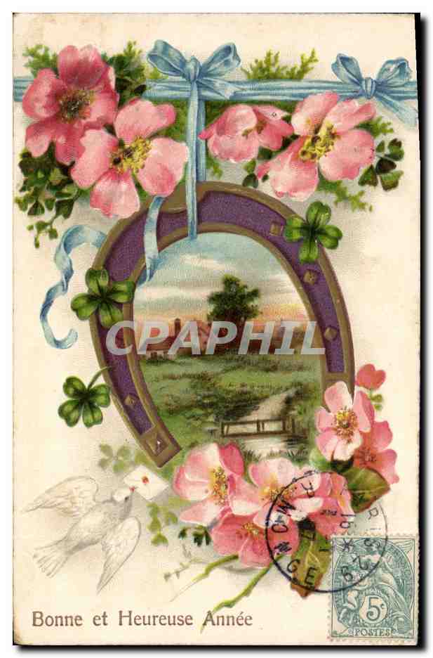 CPA Fantaisie Fleurs Fer a cheval