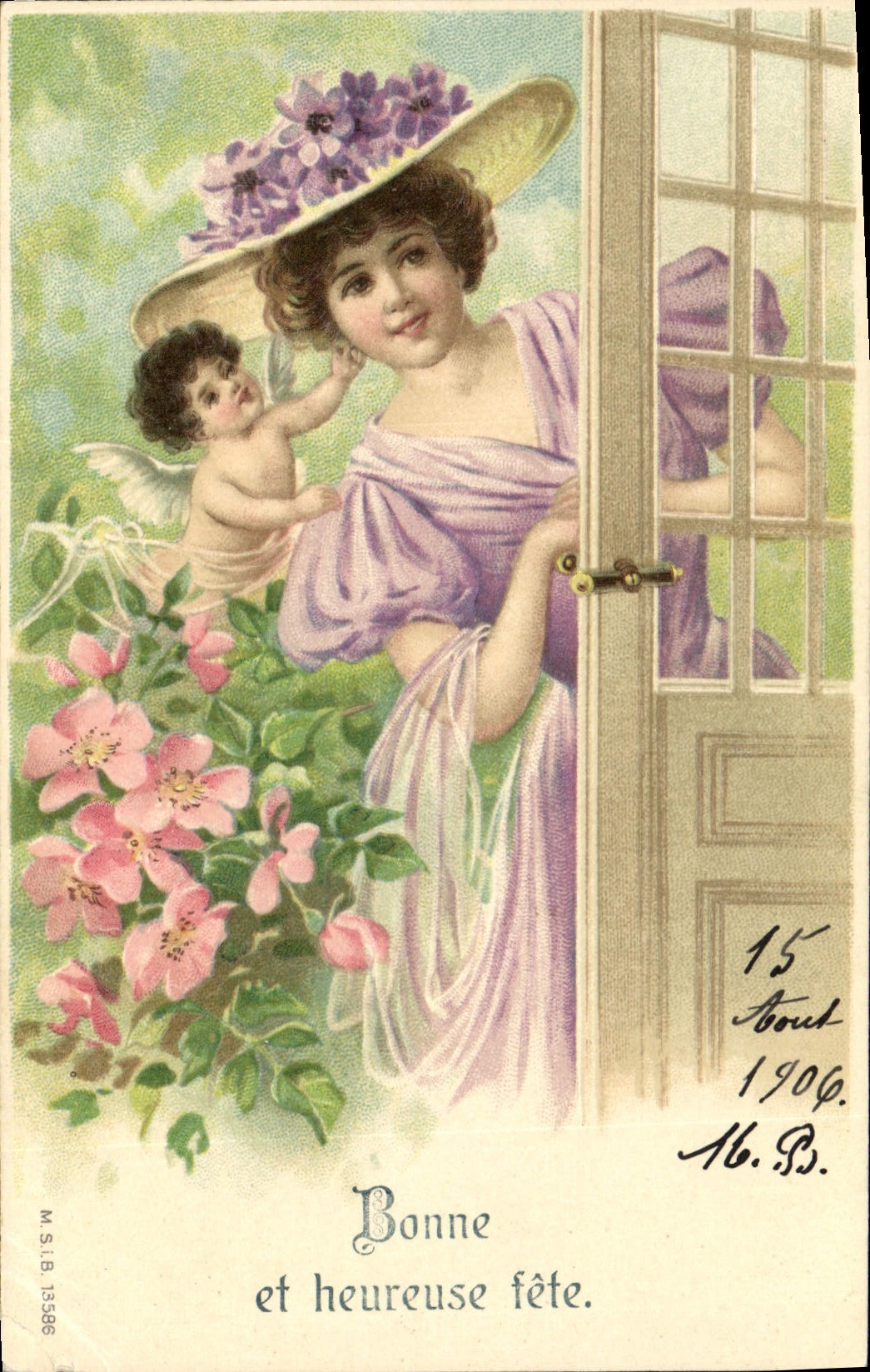 CPA Fantaisie Fleurs Femme Ange