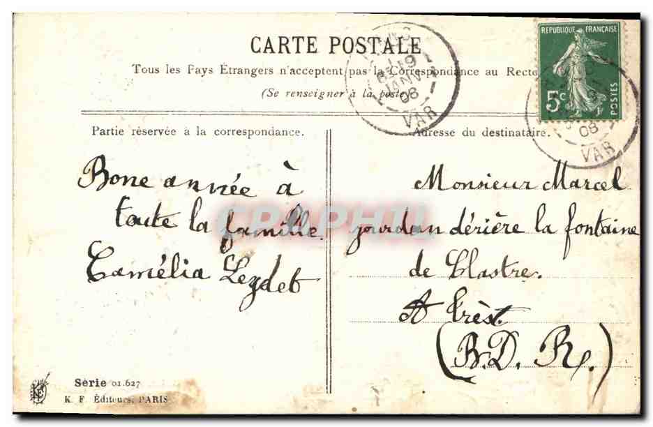 CPA Fantaisie Fleurs Colombe — Verso
