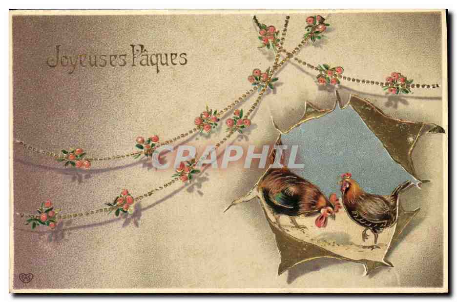 CPA Fantaisie Fleurs Coq Poule Paques