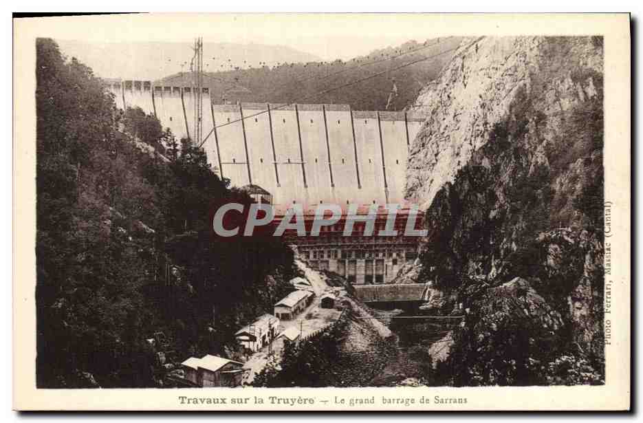 CPA Travaux sur la Truyere Le grand barrage de Sarrans Electricite 
