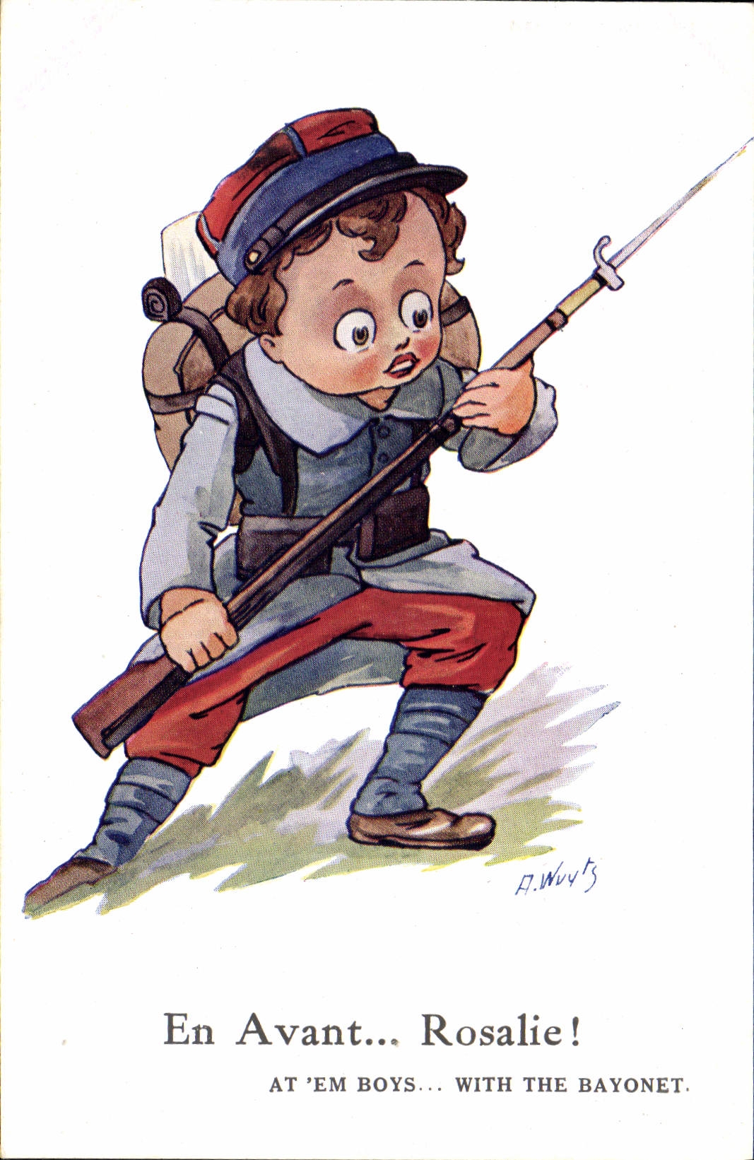CPA Fantaisie Illustrateur Enfants En avant Rosalie Militaria