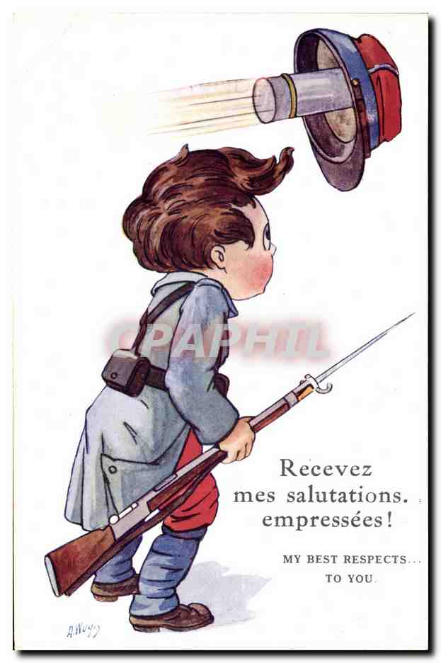 CPA Fantaisie Illustrateur Enfants Recevez mes salutations empressees Militaria